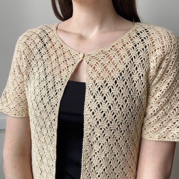 90’s vintage yellow crochet open cardigan / medium - Picture 4 of 9